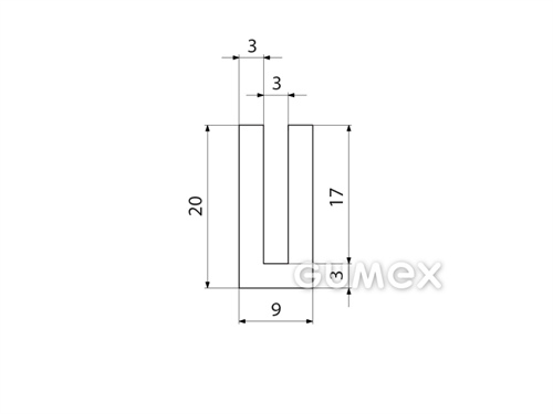 "U" Silikonprofil, 20x9/3mm, 60°ShA, -60°C/+180°C, weiß, 